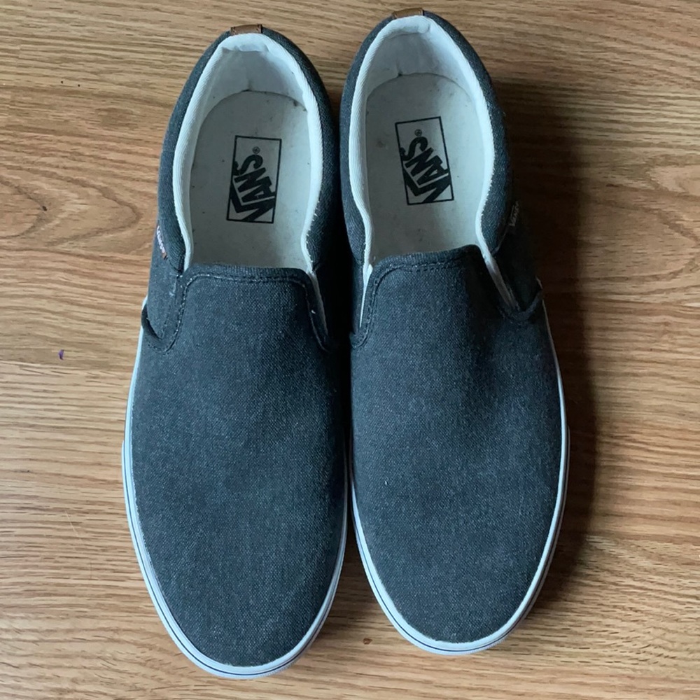 Men’s size 12 Grey and White Vans slip on sneakers